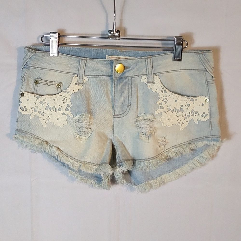 Lace Denim Distressed Cut Off Shorts